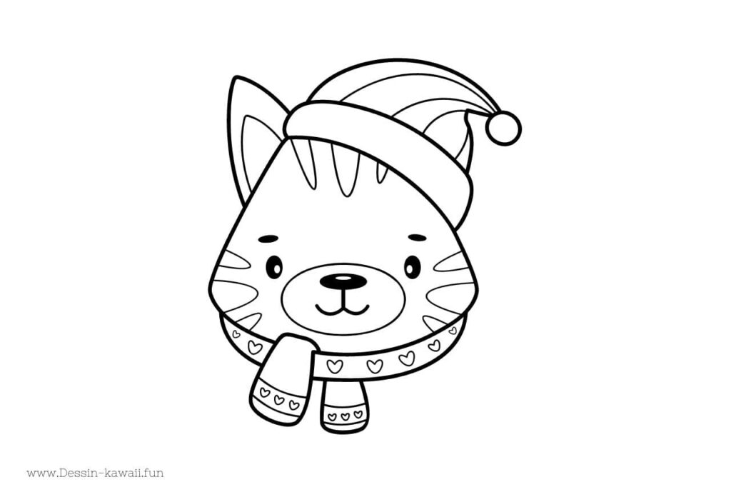 coloriage chat avec un bonnet de noel