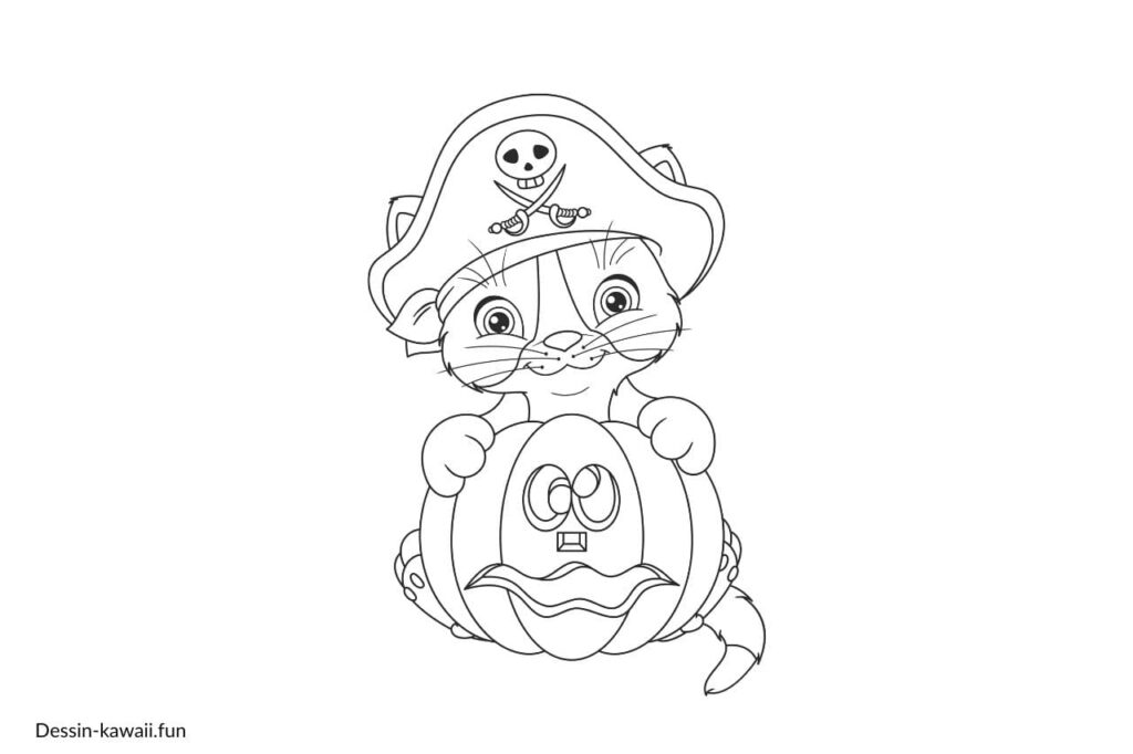 coloriage halloween chat et citrouille