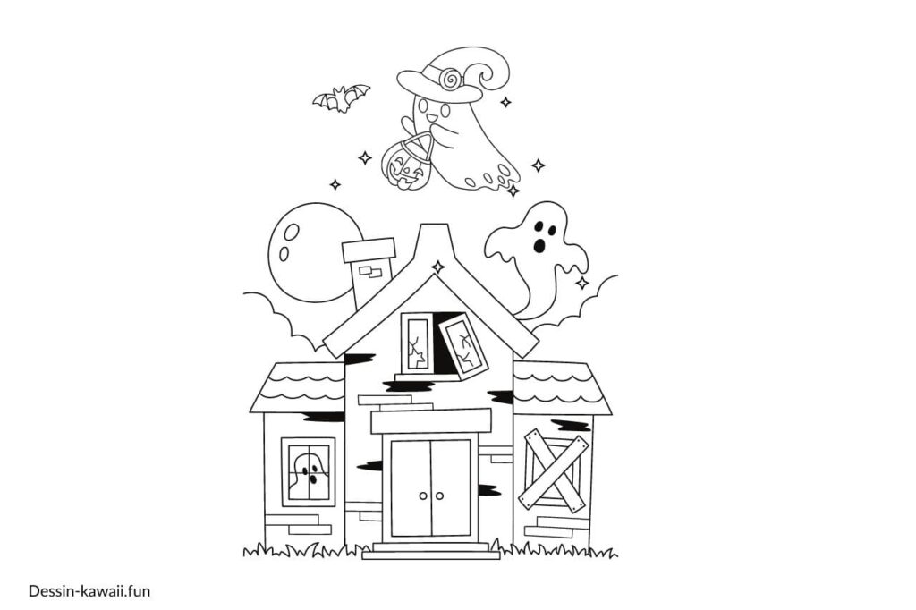 coloriage halloween maison hantée