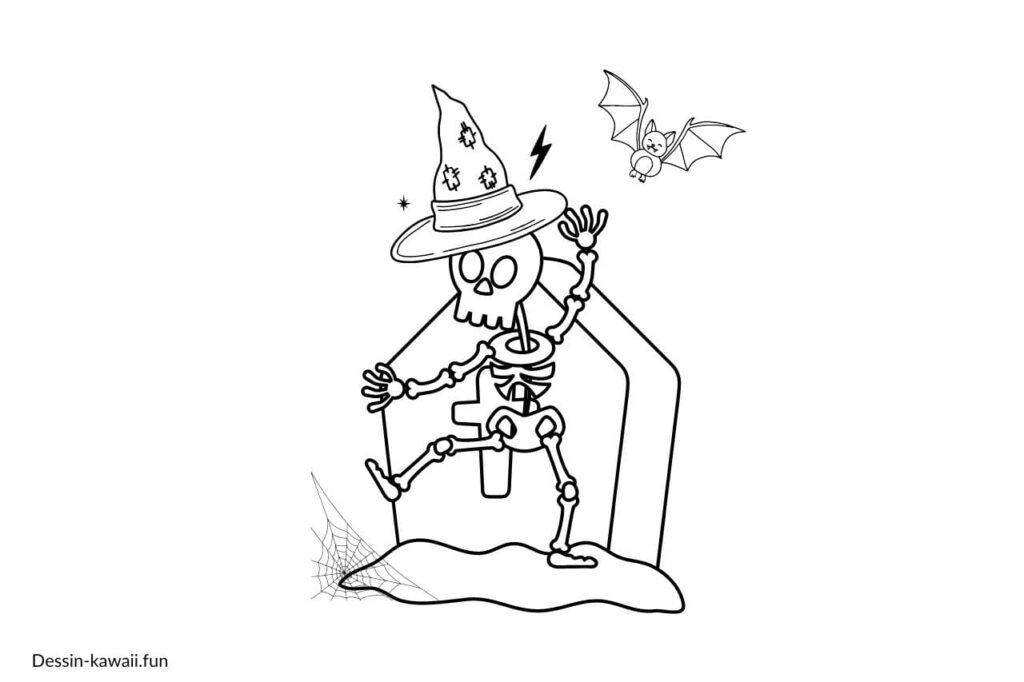 coloriage halloween squelette qui fête halloween