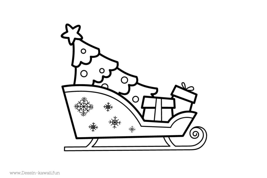 coloriage traineau avec cadeaux et sapin