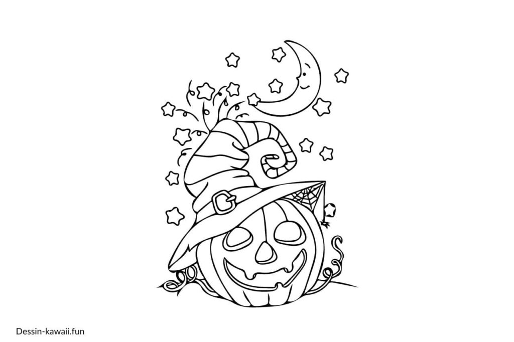 dessin halloween citrouille avec chapeau