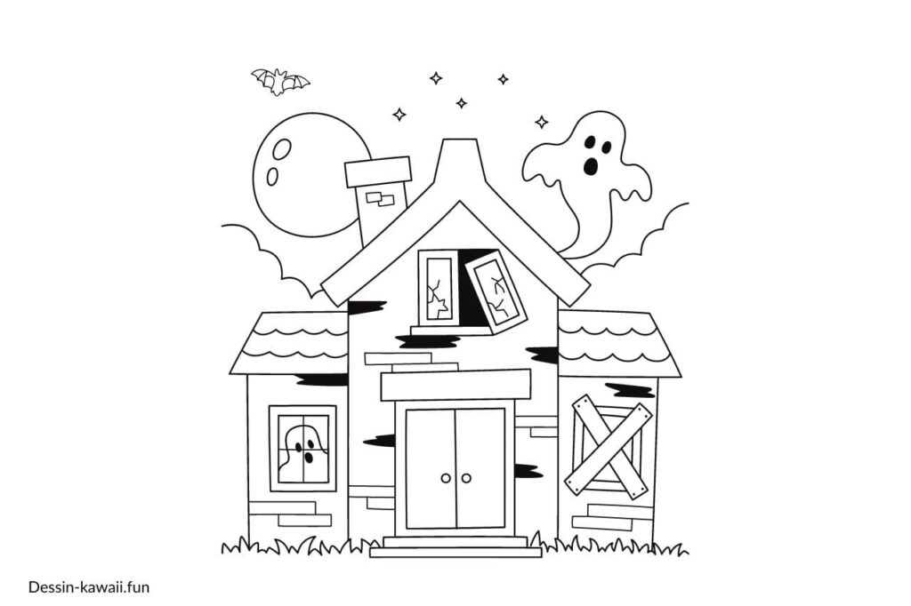 dessin halloween maison et fantomes