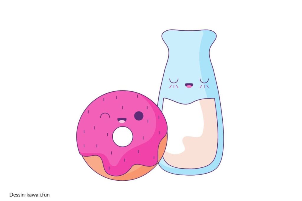 dessin kawaii biscuit et boisson couleurs