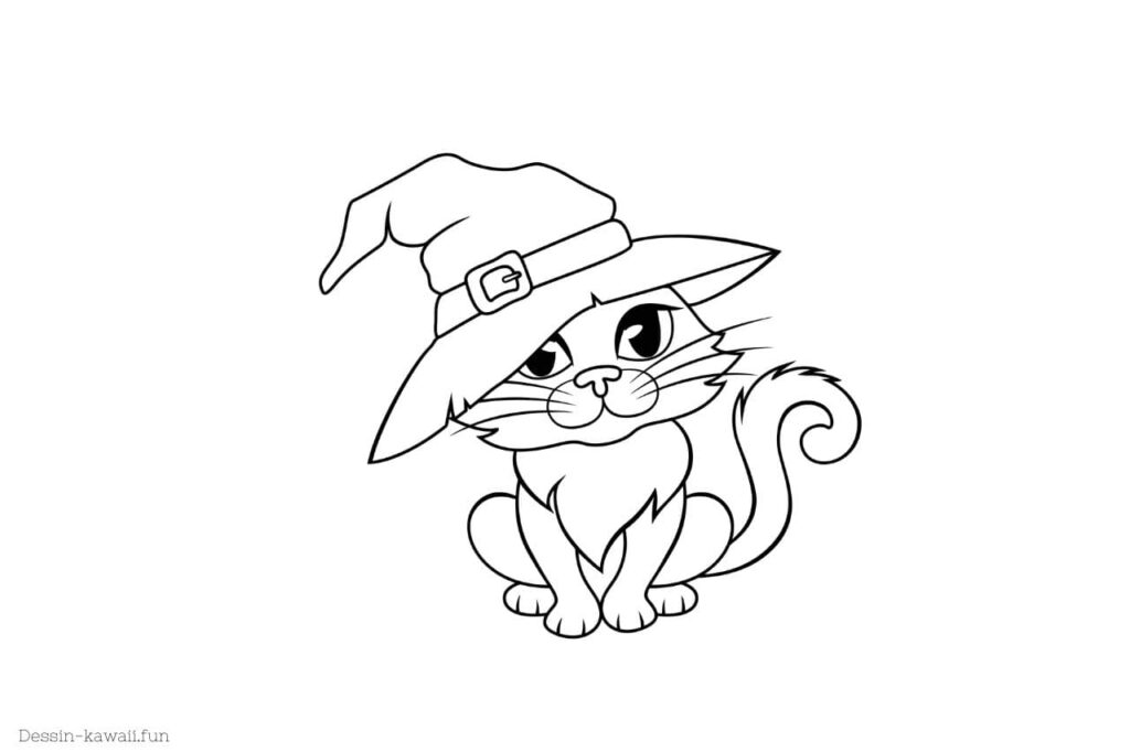 coloriage chat et chapeau de sorcière