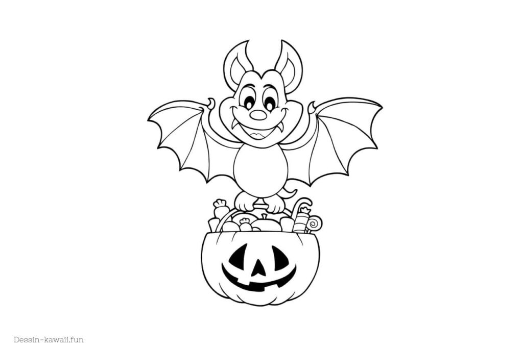 coloriage chauve-souris et citrouille