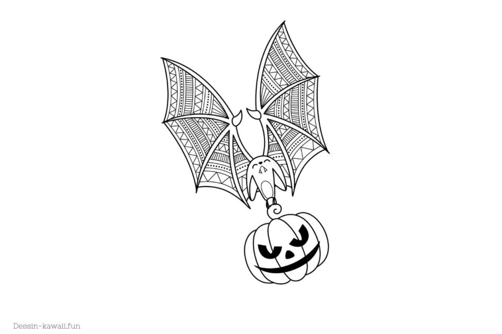 coloriage chauve-souris transportant une citrouille