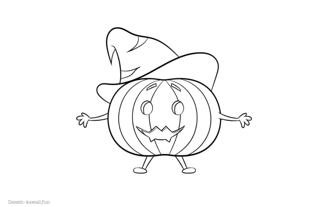 coloriage citrouille halloween avec chapeau de sorcière