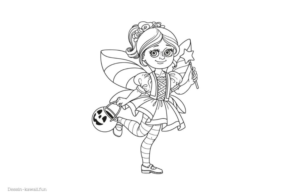 coloriage fille déguisée en fée pour halloween