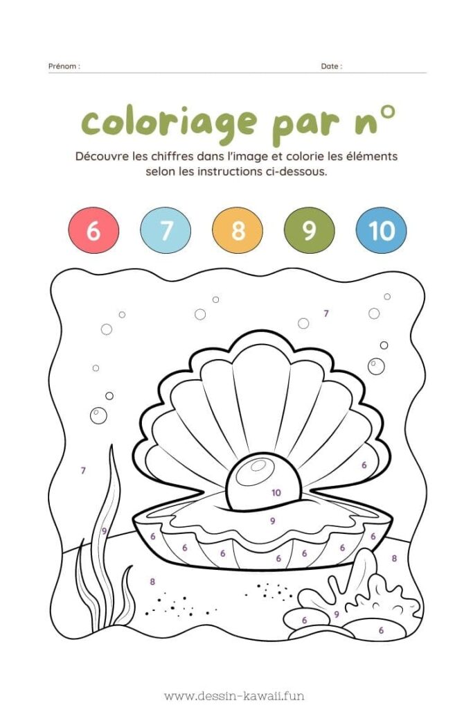 coloriage magique coquillage et perle