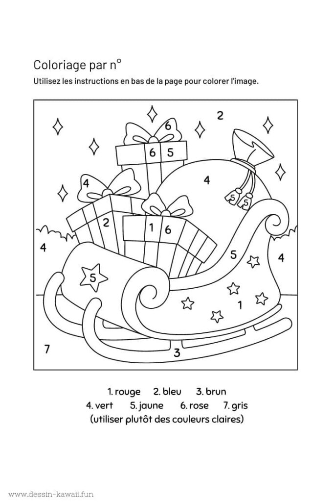 coloriage magique traîneau du Père Noël