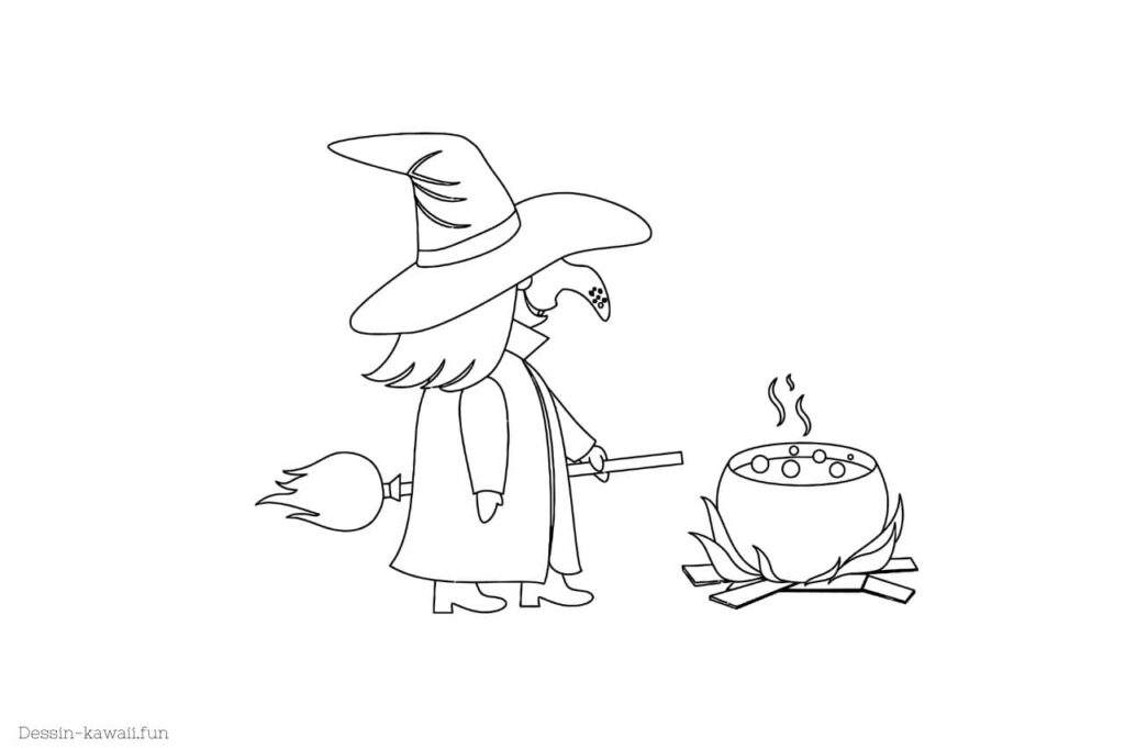 sorcière et marmite coloriage