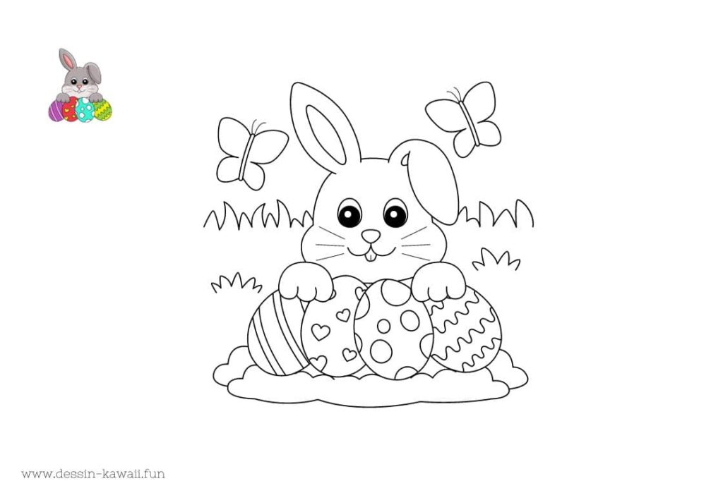 dessin lapin et oeufs de paques