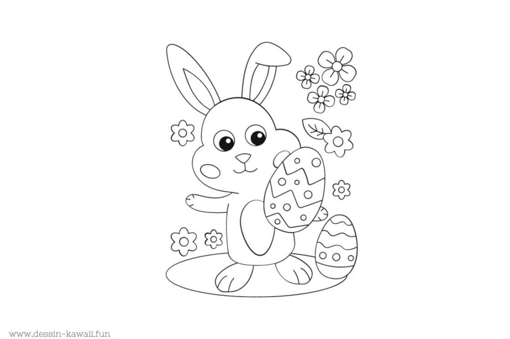 lapin oeufs de pâques et fleurs