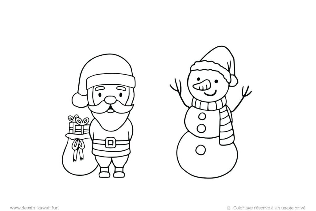 dessin père noel et bonhomme de neige