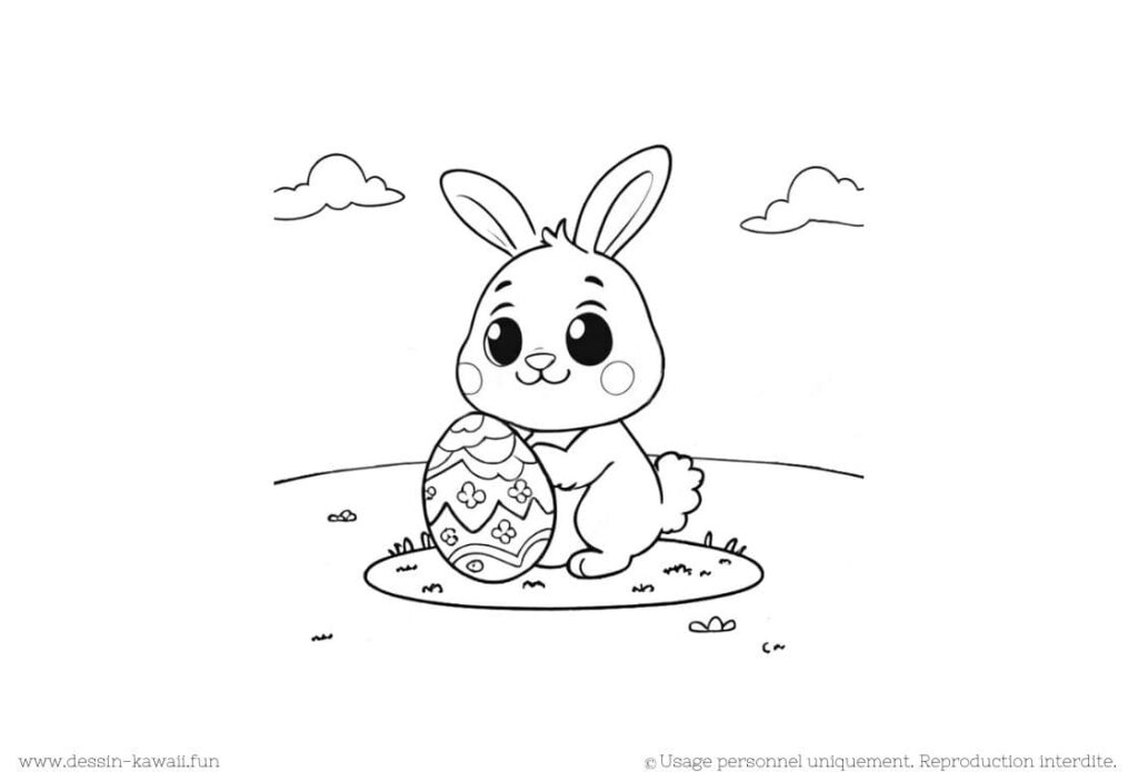 coloriage kawaii lapin pâques