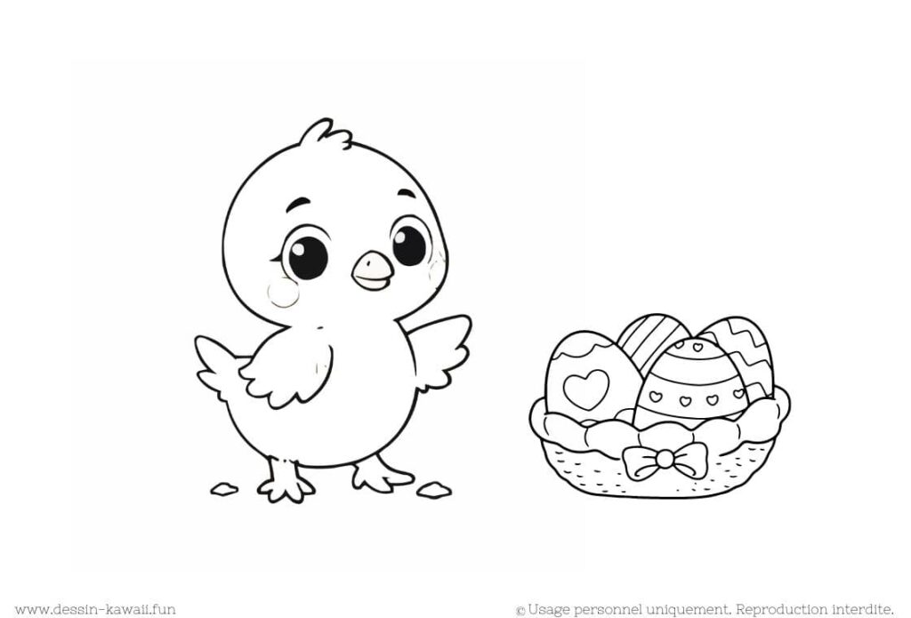 coloriage kawaii poussin pâques