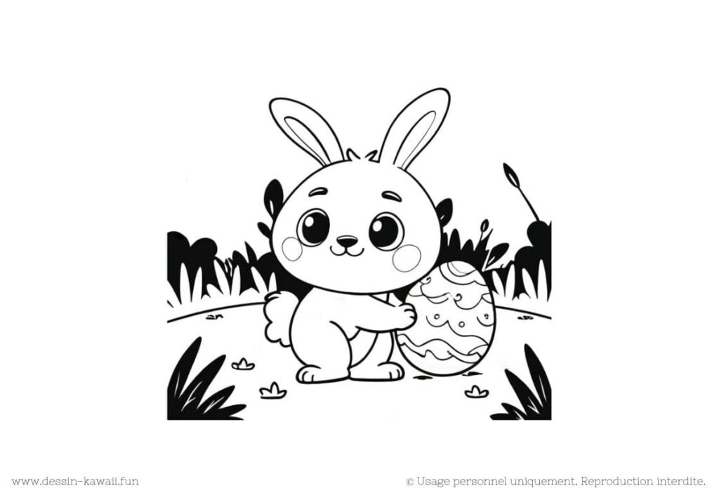 coloriage lapin kawaii pâques