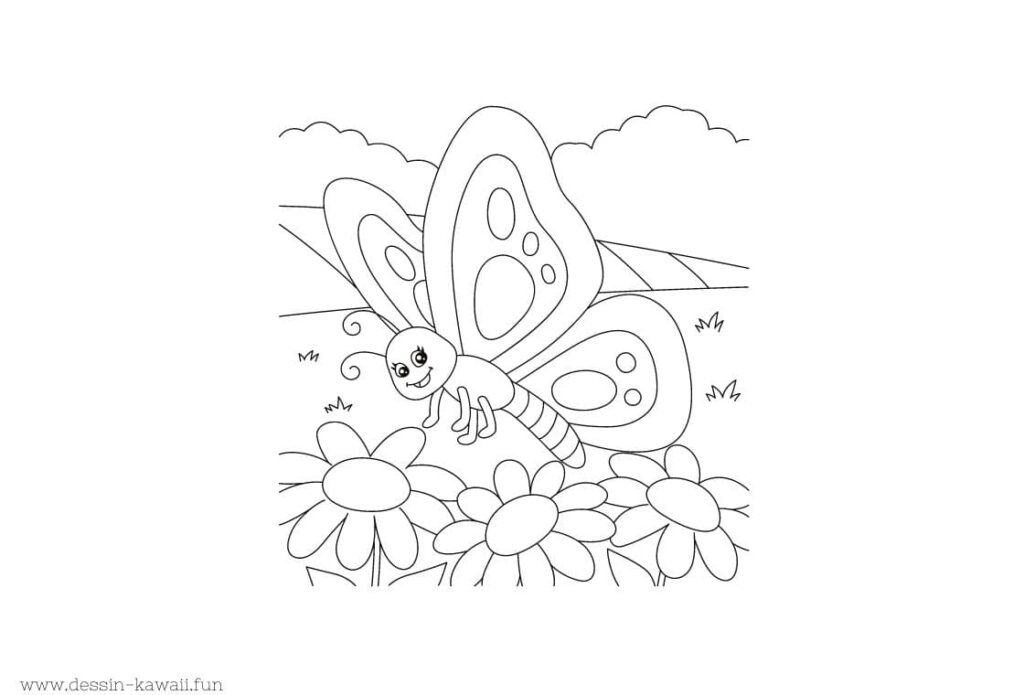 coloriage papillon fleur