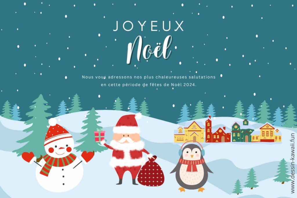 carte joyeux noel bonhomme de neige pere noel pingouin