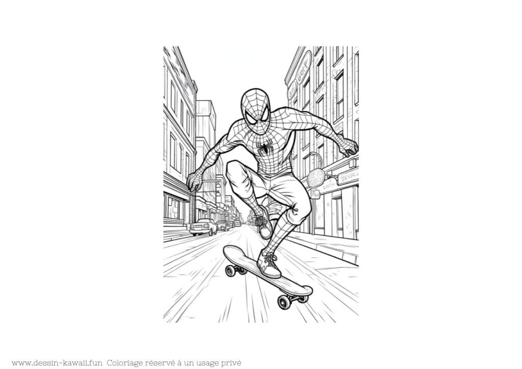 coloriage spiderman sur un skateboard