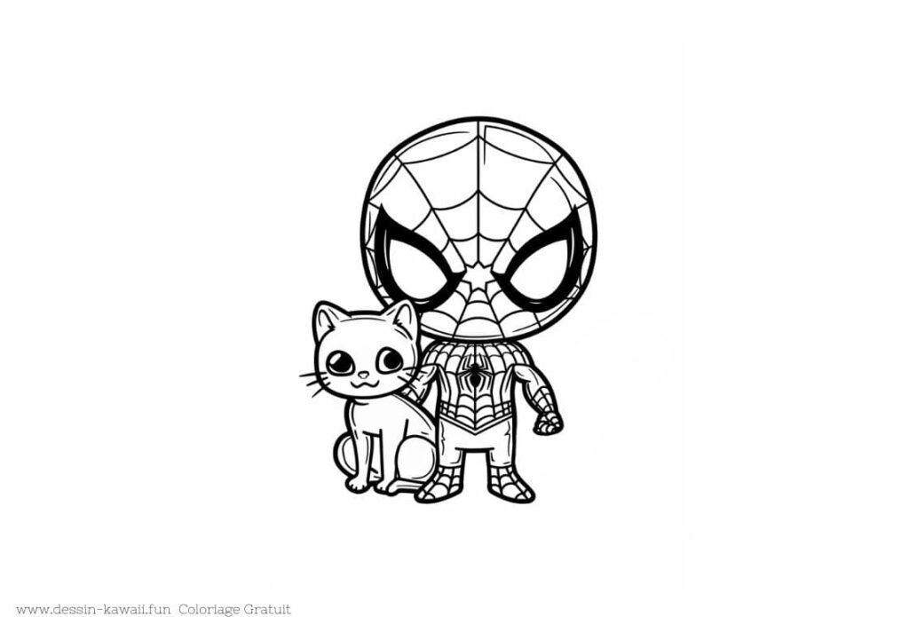 coloriage spidey avec un chat