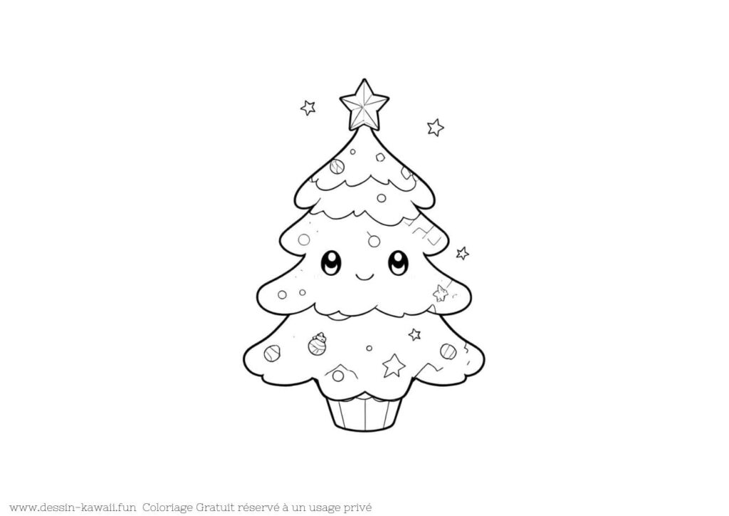 coloriage arbre de noel kawaii