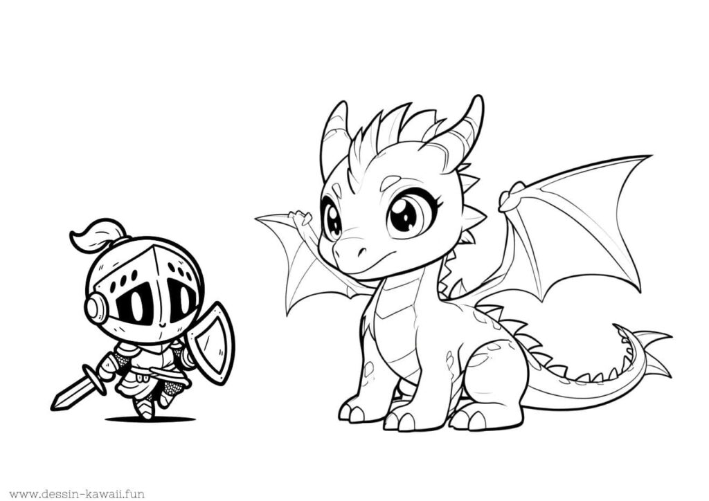 coloriage dragon et chevalier