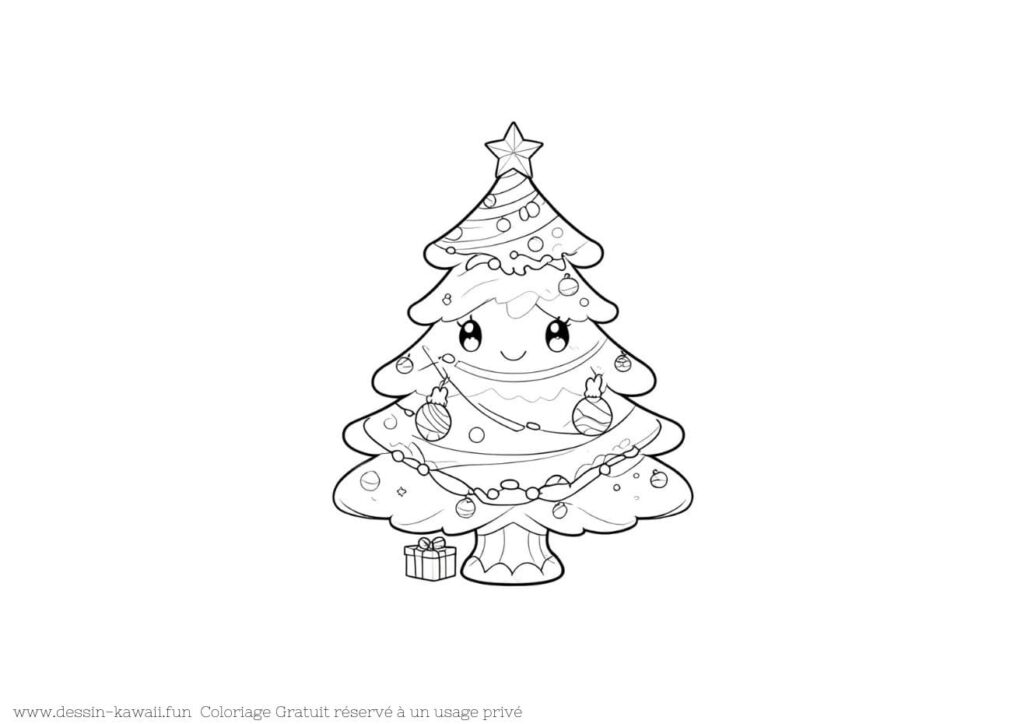 coloriage kawaii sapin de noel