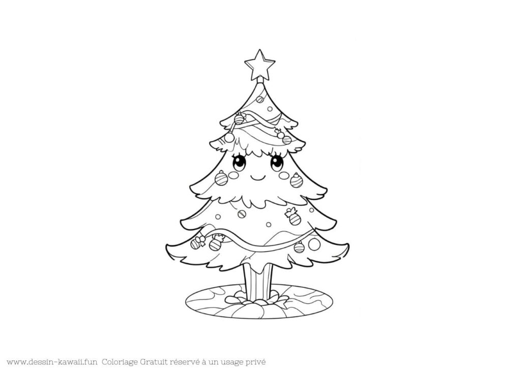 coloriage sapin de noel kawaii