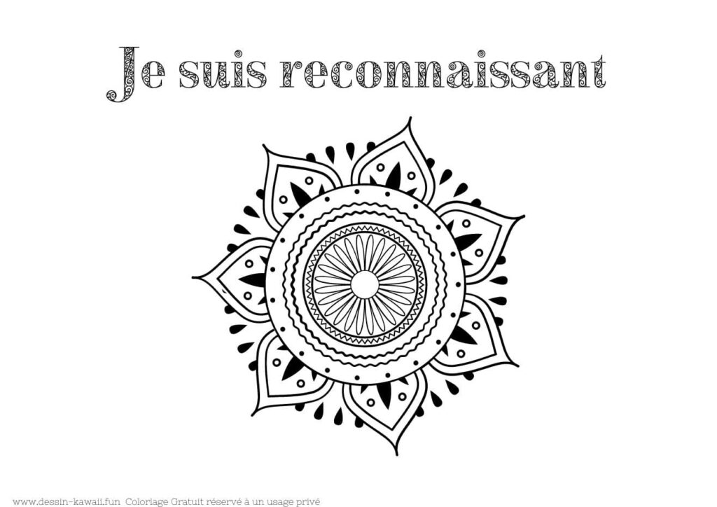 coloriage mandala Je suis reconnaissant