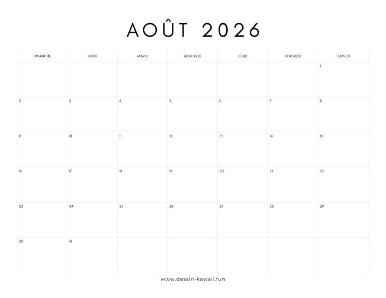calendrier août 2026 gratuit