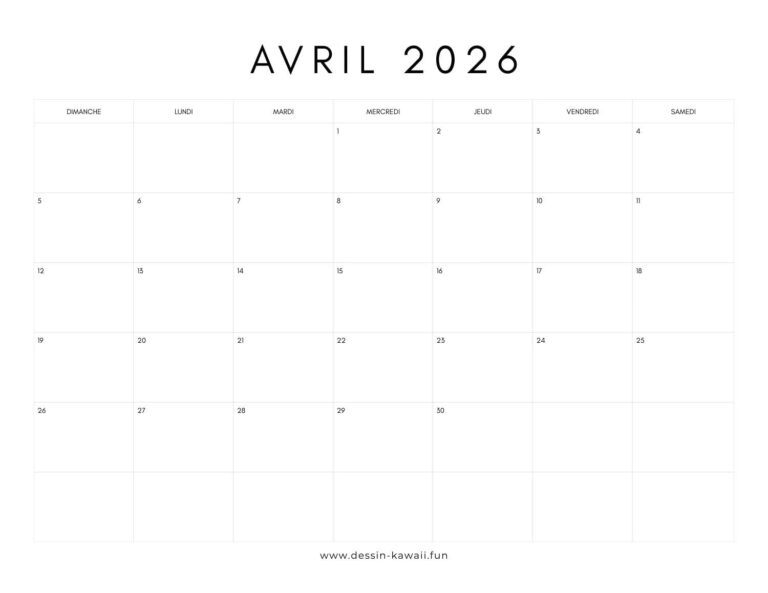 calendrier avril 2026 gratuit