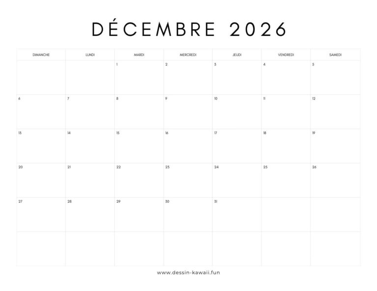 calendrier décembre 2026 gratuit