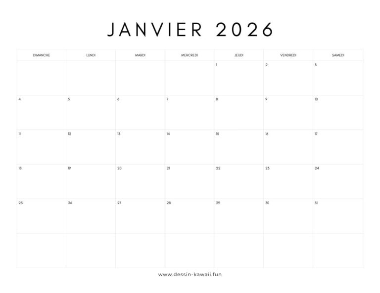 calendrier janvier 2026 gratuit