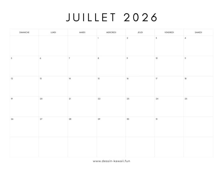 calendrier juillet 2026 gratuit