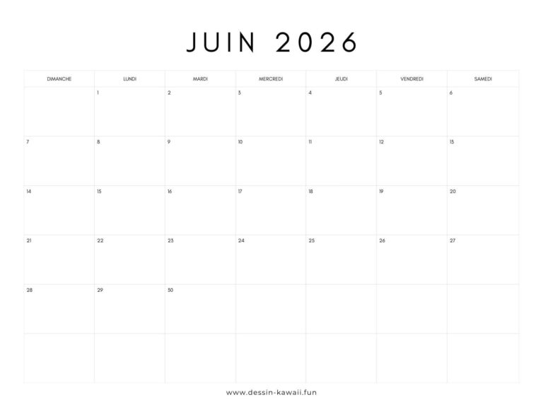 calendrier juin 2026 gratuit