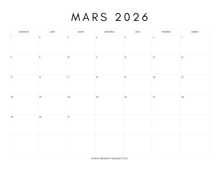 calendrier mars 2026 gratuit