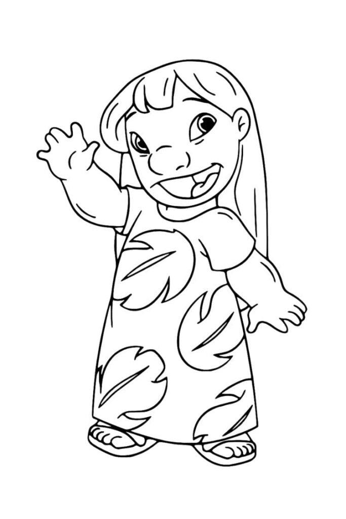 coloriage lilo qui fait coucou dessin disney à imprimer PDF