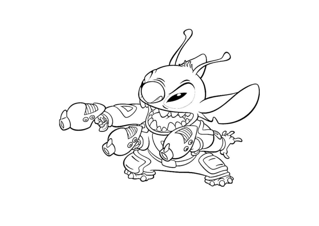 coloriage stitch avec des armes dessin à imprimer pdf