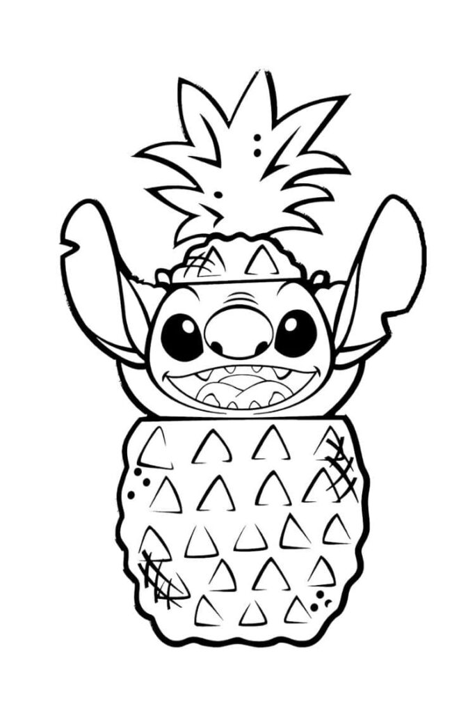 coloriage stitch qui sort d'un ananas dessin à colorier enfant disney